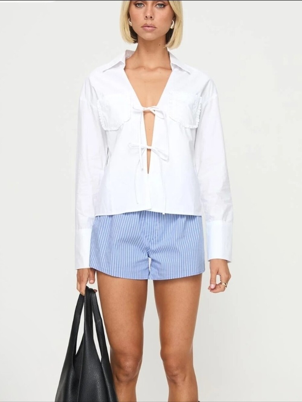 Princess Polly New White Tie-Front Ruffle Pocket Jacket Blouse Size 6